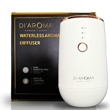 Di'Aroma Waterless Portable Aroma Oil Diffuser (White) Rechargeable USB Type-C, Aromatherapy 100% Pure Concentrated Essential Oil Nebulising Diffuser for Car, Office, Home, Bedroom,Spa.