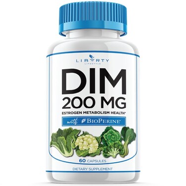 DIM Supplement 200mg - DIM Diindolylmethane Plus BioPerine - Estrogen Balance, Hormone Menopause Relief, Acne Treatment, Vegan - 60 Count
