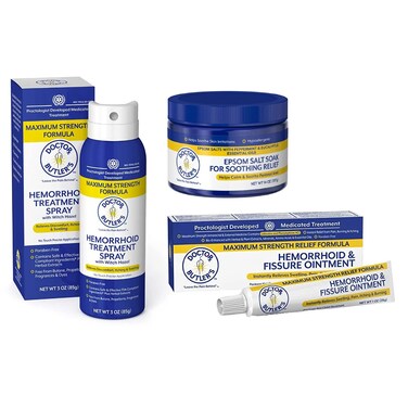 Doctor Butler's Hemorrhoid Treatment Bundle - Includes Hemorrhoid &amp; Fissure Ointment with Lidocaine, Hemorrhoid Spray with Witch Hazel, and Epsom Bath Salts to Help Reduce Irritation