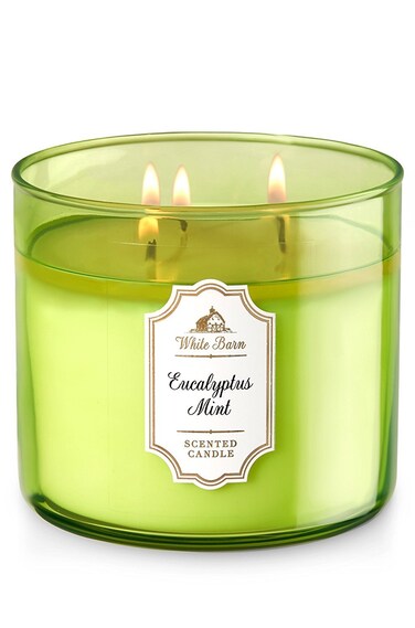Dpnamron Bath &amp; Body Works White Barn Eucalyptus Mint Scented 3 Wick Candle 14.5 oz./411 g