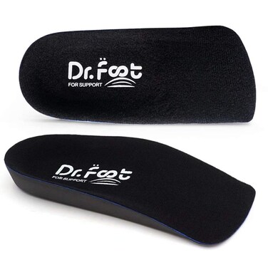 Dr. Foot's 3/4 Length Orthotic Inserts, Self-Adhesive Half Shoe Insoles for Flat Feet, Plantar Fasciitis, Fallen Arches, Over-Pronation, Heel Spurs, Feet Fatigue (X-Large)