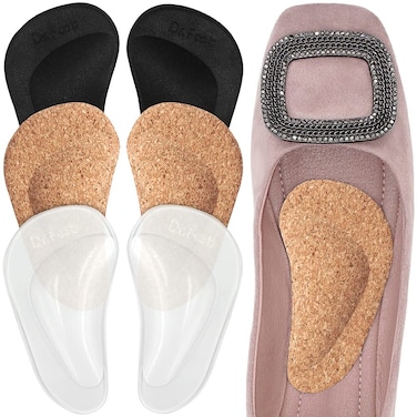 Dr. Foot's Arch Support Shoe Insoles for Flat Feet, Gel Arch Inserts for Plantar Fasciitis, Adhesive Arch Pad for Relieve Pressure and Feet Pain- 3 Pairs (Cork+Transparent+Black, 3 Count (Pack of 1))
