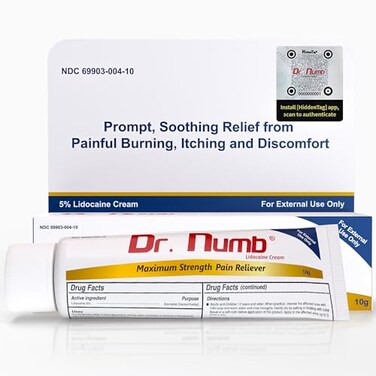 Dr. Numb 5% Lidocaine Numbing Cream 10g 1 Pack - Maximum Strength Tattoo Numbing Cream - Nonprescription Topical Anesthetic Pain Relief Cream for Tattooing, Piercing, Microneedling, Hemorrhoid