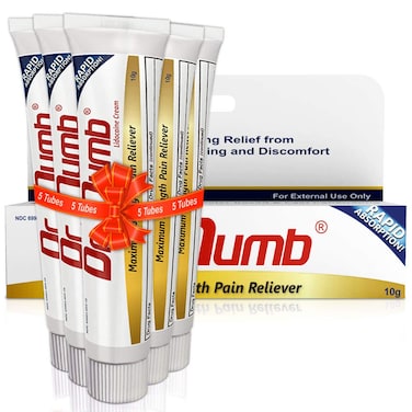 Dr. Numb 5% Lidocaine Numbing Cream 10g 5 Pack - Maximum Strength Tattoo Numbing Cream - Nonprescription Topical Anesthetic Pain Relief Cream for Tattooing, Piercing, Microneedling, Hemorrhoid