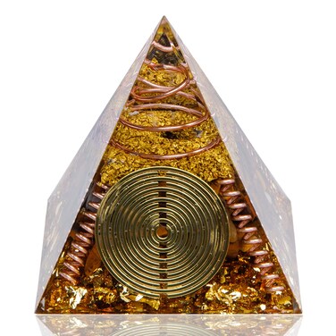 DRTMLY Orgone Pyramid, Small Healing Crystals Pyramid with Tiger's Eye Stones, Orgonite Energy Generator for Resist Stress, Bring Good Luck and Wealth