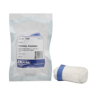 Dukal 1320 Vaginal Packing, Sterile, 4" Width x 36" Length, 8-Ply, Prewashed, Pack of 100