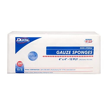 Dukal 4122 Gauze Sponge, 12-Ply, Non-Sterile, 4" x 4", Pack of 2000