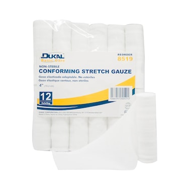 DUKAL 8519 Basic Care Conforming Stretch Gauze Bandage, 4", Non-Sterile