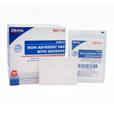 Dukal Non Adherent Pad with Adhesive, Sterile, 3" x 4" (Pack of 1200)