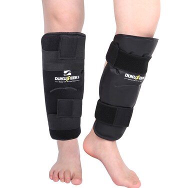 DUKUSEEK Shin Splint Ice Pack Set of 2, Reusable Leg or Calf Gel Ice Pack Wrap Brace with Hot Cold Compression for Shin Splint Relief, Ugraded Looped Lycra Fabric for Running Injuries, Recovery