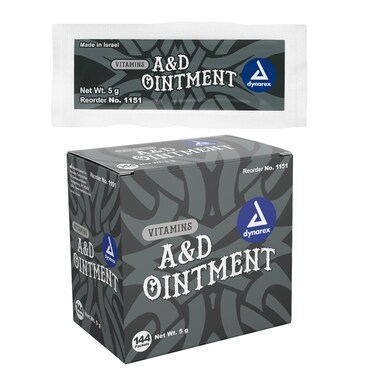 Dynarex Vitamins A&amp;D Ointment Without Lanolin - Vitamin A and D Ointment Protectant for Minor Cuts, Burns, Diaper Rash &amp; Dry Skin - 1 Box - 144 Packets/Box - 5g Packets