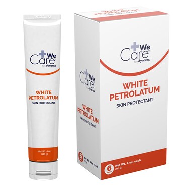 Dynarex White Petrolatum, Petroleum Jelly for Dry, Damaged or Cracked Skin, Soothing White Petroleum Jelly for Minor Skin Irritations, 4 oz. Tubes, 1 Box of 6 Petroleum Jelly Tubes