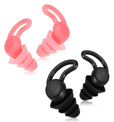 Ear Plugs for Kids, 2 Pairs Noise Reduction Reusable Silicone Ear Plugs, for Sleep Concert Swimming for Kids and Adults(Black and Pink)