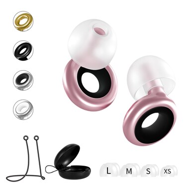 Ear Plugs for Sleeping with Cord, Concerts, Musicians, Snoring, Work &amp; Travel Reusable Silicone Earplugs for Noise Reduction and Sound Blocking (Pink, Large, Medium, Small, Extra Small)