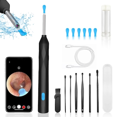 Ear Wax Removal, Ear Wax Removal Tool Camera with 1440P, Ear Cleaner with Camera and 7 Pcs Ear Set, Earwax Removal Kit with 6 Led Lights for iPhone, IPad, Android Phones (Black)
