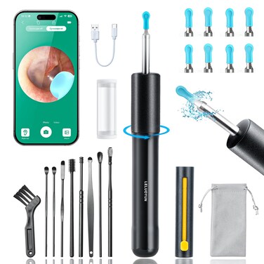 Ear Wax Removal,1080P Ear Cleaner with Camera,Earwax Remover Tool with 8 Pcs Ear Set,Camera with 6LED Light,Ear Cleaner for iOS &amp; Android(Black)