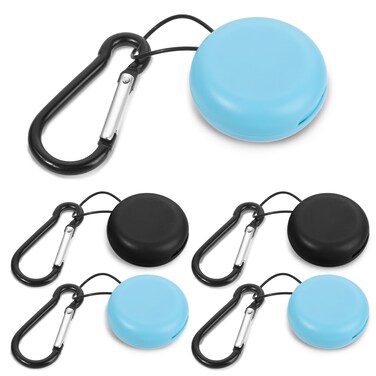 Earplug Case, 4 PCS Ear Plug Cases Round Potable Earplug Holder with Keychains Travel Loop Earplugs Cases Small Storage Case for Business Trip Storing Earbuds Earplugs Trinkets Pills (Black+Blue)