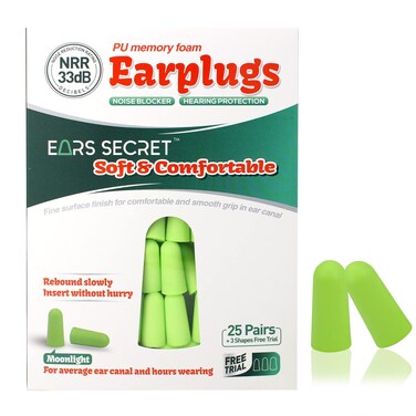 EARS SECRET Foam Ear Plugs for Sleeping, 25+3 Pairs Earplugs 38dB Comfortable Ear Plugs for Sleeping Noise Cancelling, Travel, Snoring, Concert, Loud Noise, Shooting, Studying and Work