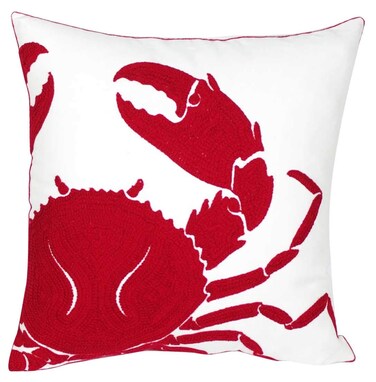 Embroidered Crab Throw Pillow Cover,Square 18 Inches Decorative Crab Canvas Pillow Cover (Red-Crab)