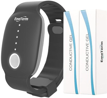 EmeTerm Fashion Anti-Nausea Wristband Relieve Morning Motion Travel Sickness Rechargeable Drug Free Bands Without Side Effects - Extra 2pack Conductive Gel (Black - Extra 2pack Conductive Gel)