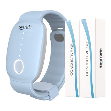 EmeTerm Fashion Anti-Nausea Wristband Relieve Morning Motion Travel Sickness Rechargeable Drug Free Bands without Side Effects - Extra 2pack Conductive Gel (Blue - Extra 2pack Conductive Gel)