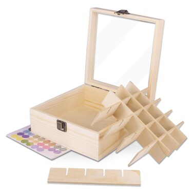 Essential Oil Storage Box High Capacity Glass Lid Wooden Essential Oils Display Organizer Stand Holder for 15 ml Bottles Nail Polish Collection.