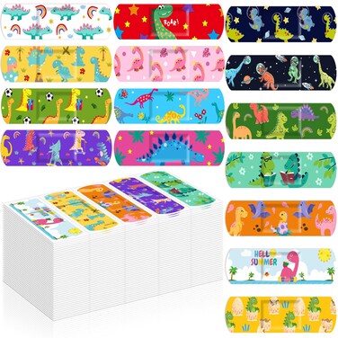 Estune 75 Pcs Bulk Kids Bandages Dinosaur 15 Styles Fun Children's Adhesive Bandages Colorful PE Flexible Bandages Cartoon Bandages for Kids Boys Girls Students