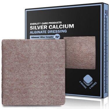 EVERLIT AG Silver Calcium Alginate Wound Dressing   Absorbent Non-Stick Sterile Dressing Pad   Gentle Hemostatic Gauze with Natural Gelling Fiber for Wound Care (4" x 4"   Pack of 10)