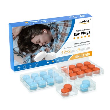 EXGOX 14 Pairs Silicone Ear Plugs for Sleeping Noise Cancelling Reusable Moldable Wax Earplugs for Swimming, Work, Airplane, SNR27dB(Blue, Orange)