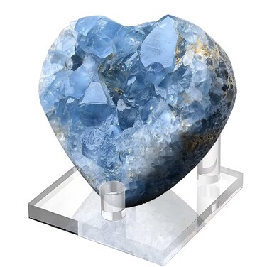 Extra Large Blue Celestite Geode Heart Healing Crystal Stone Collection Mineral Specimen with Stand Home Office Decor 0.4-0.6 Pound