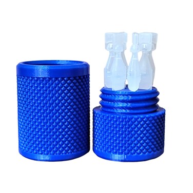 Eye Drop Vials Holder &amp; Storage Case - Securely Store Seven (7) Single-Use Vials - Screw-On Lid, Knurled Pattern - Keep Vials Safe &amp; Organized to Keep Track of Your Daily Usage (Blue)
