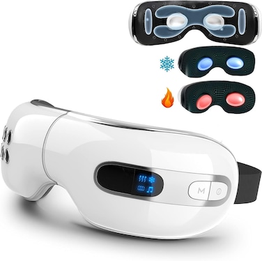 Eye Massager with Heat and Cooling for Migraines, Relax Eye Strain, Dry Eyes,Dark Circles, Puffiness, Heated Eye Mask Massager Improve Sleeping Gifts for Women (White)