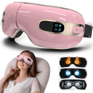 Eye Massager with Heat and Cooling Relax Eye Strain Dry Eyes, Music Heated Eye Massager Reduce Dark Circles, Eye Bags and Puffiness, Eye Mask Massager Improve Sleeping Best Gifts(Pink)