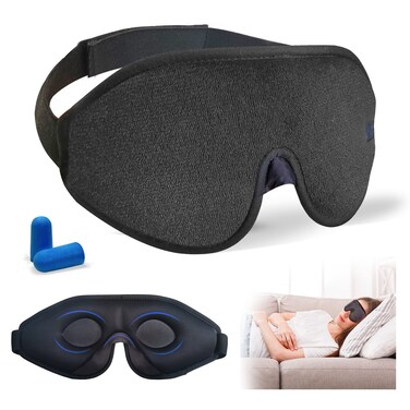 Eye Sleeping Mask for Woman Men: Weighted 3D Eye Mask for Sleep Patented Design 100% Blackout Lights Sleeping Eye Mask   Comfort Lightweight Washable Sleep Eye Mask for Travel Nap Shift Works Black