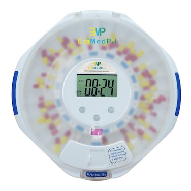 EziMedPil Automatic Pill Dispenser with Alarm, Sound &amp; Light, up to 6 Alarms/Day, Easy-Read Display, 6 Dosage Templates, Locked 28-Day Frosted Lid Medication Dispenser for Protecting Pills Privacy