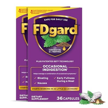 FDgard Gut Health Supplement, Indigestion, Nausea &amp; Bloating, Upset Stomach, 72 Capsules (Packaging May Vary)