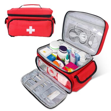 First Aid Bag Empty First Aid Kit Storage Bag Small Medical Bag Portable Medical Supplies Organizer for Travel, Home, Office, Car, Outdoor, Camping, Hiking (Red)