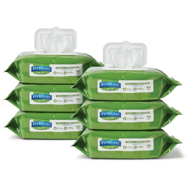 FitRight Personal Cleansing Wipes with Aloe (8x10 inch)   600 Pieces Moisturizing Body Wipes for Adults Bathing and Incontinence Cleaning   Unscented Cloth Adult Wipes for Elderly Care