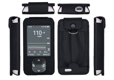 Fitted Leather Case W/Screen Protector &amp; Pocket for Dexcom G7 / G6 Receiver (Retail Packaging Includes Lanyard) (Black)