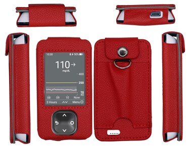 Fitted Leather Case W/Screen Protector &amp; Pocket for Dexcom G7 / G6 Receiver (Retail Packaging Includes Lanyard) (Red)