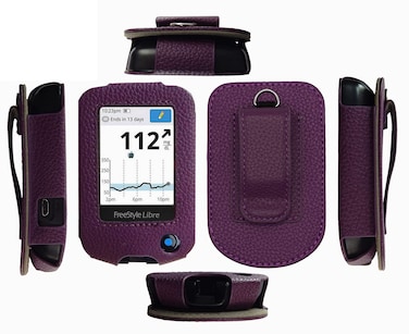 Fitted Leather Case W/Screen Protector (Includes Lanyard) for Freestyle Libre 3,Freestyle Libre 2 (Purple)