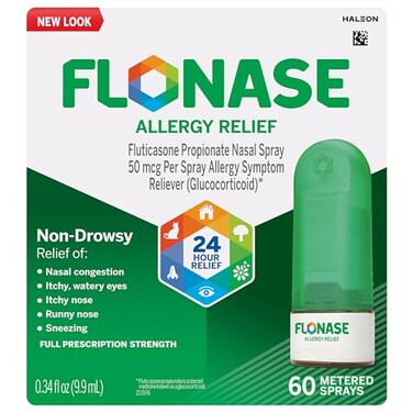 Flonase Allergy Relief Nasal Spray, 24 Hour Non Drowsy Allergy Medicine, Metered Nasal Spray - 60 Sprays