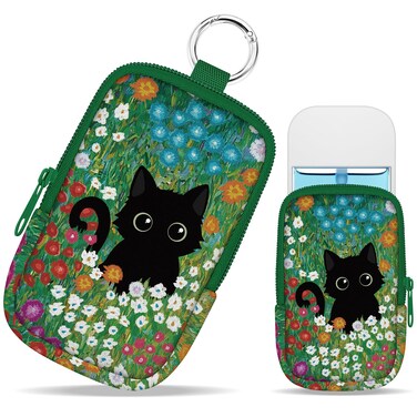 Floral Black Cat Hand Sanitizer Spray Case, Cute Hand Sanitizer Holder Zippered Pouch, Fashion Accessory with Snap Hook for Glow Mist and Power Mist 1FL OZ