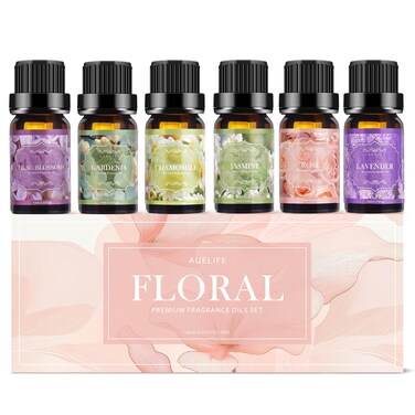 Floral Essential Oils Set   Top 6 Aromatherapy Oils Gift Set - Home Fragrance for Diffusers, Home Care, Candle Making Scents, 6 Pack * 10ml (Lilac, Lavender, Chamomile, Jasmine, Rose, Gardenia)