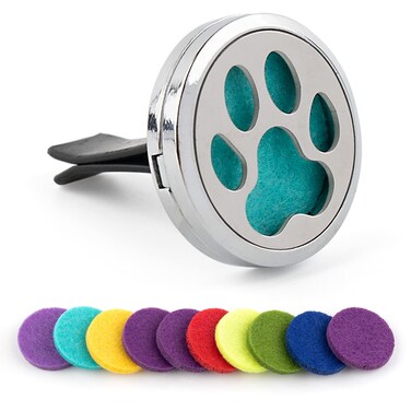 Framendino, 1 Pack Dog Paw Print Essential Car Oil Diffuser Aromatherapy Vent Clip Stainless Steel Air Freshener Lockets for Men Women Gifts Silver