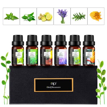 Fresh Essential Oils Set, 6x10ml Aromatherapy Oil Gift Kit for Diffuser, Fragrance, Humidifiers, Air Purifier- Tea Tree, Bergamot, Rosemary, Lavender, Lemon, Peppermint
