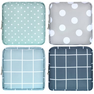 Frienda 4 Pieces Sanitary Napkin Storage Bag Menstrual Pad Nursing Pad Holder Portable Menstrual Period Sanitary Pouch Zipper Tampons Collect Bags for Teen Girls Women Ladies(Basic Style)