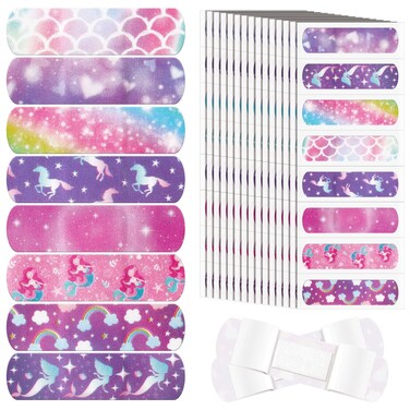 Funtery 8 Styles Kids Fabric Bandages Flexible Self Adhesive Bandage Wrap for Cuts Scrapes Wounds Burns Baby Child Toddlers, Assorted Patterns