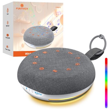 FUNYKICH White Noise Sound Machine, Portable Sound Machine for Sleep with 40 Soothing Sounds, Battery Indicator, Timer &amp; Night Light, Sound Therapy White Noise Machine for Adults Baby Kids(Darkgray)