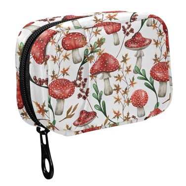 Fustylead Travel Pill Organizer Case Zipper for Purse with Removable Weekly Pill Box for Medicine, Vitamin, Supplement Medicine Organizer (Amanita Mushroom)